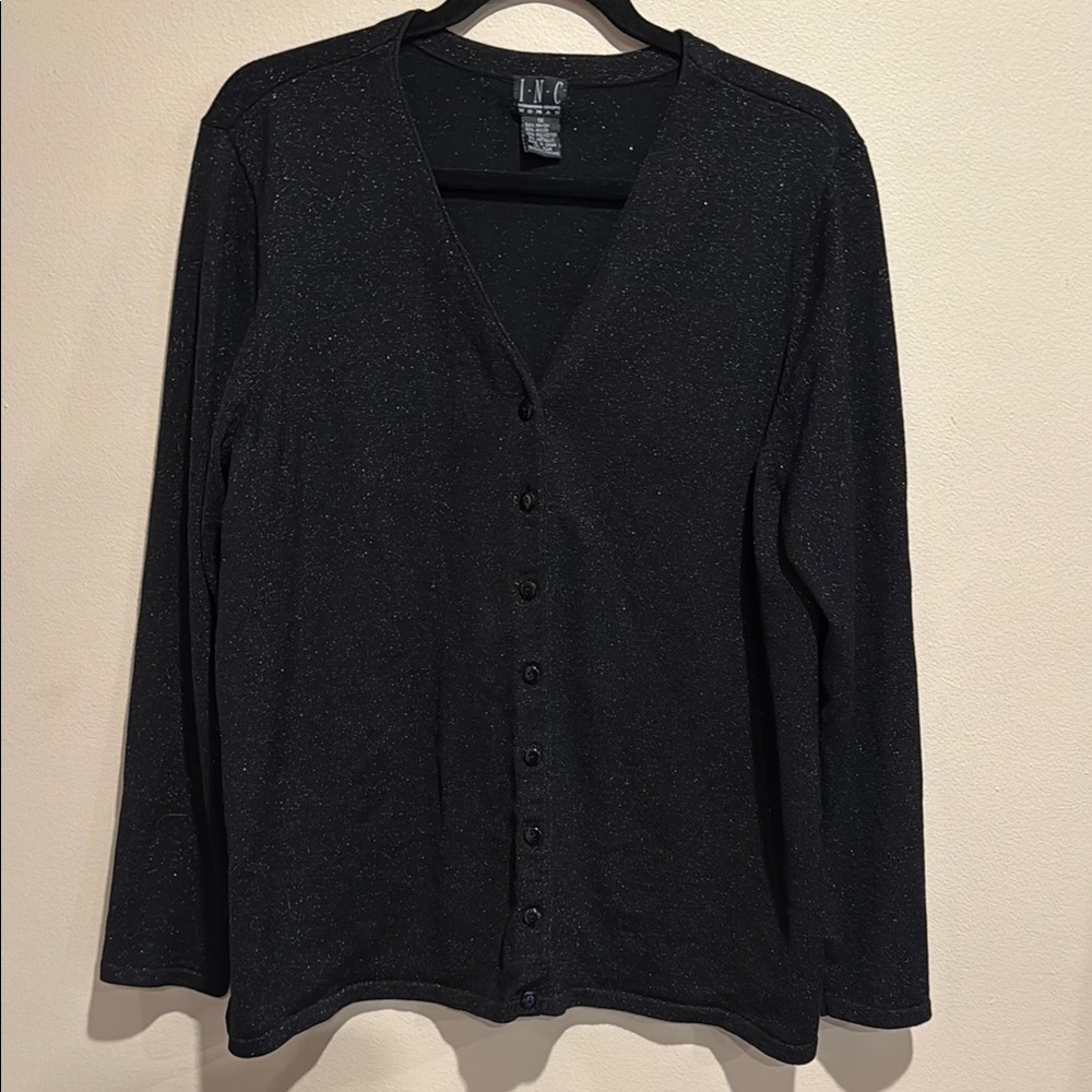 INC International Concepts Black Shimmer Cardigan, great for any holiday party